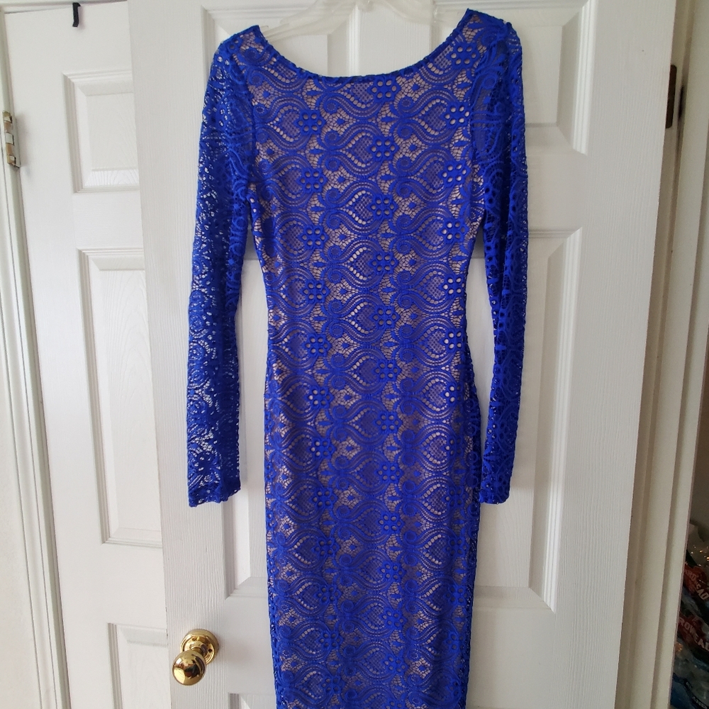 Lace Midi-length Bodycon Dress Royal Blue